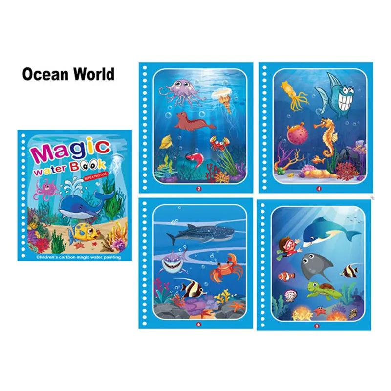 Cartoon Magic Water Painting Coloring Book With Pen