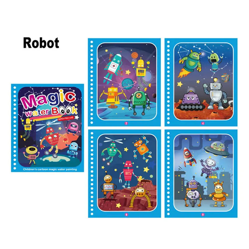 Cartoon Magic Water Painting Coloring Book With Pen