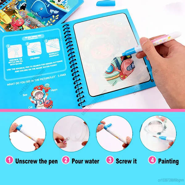 Cartoon Magic Water Painting Coloring Book With Pen