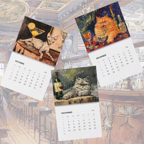Cats Wall Calendar 2026 Cute Drunk Cat Cartoon