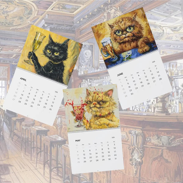 Cats Wall Calendar 2026 Cute Drunk Cat Cartoon