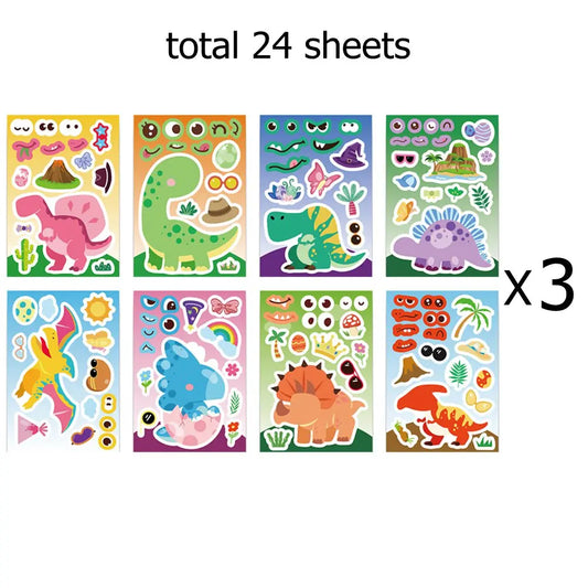 8-24Sheets Dinosaur Series Cartoon Fun Puzzle DIY stickers