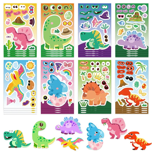 8-24Sheets Dinosaur Series Cartoon Fun Puzzle DIY stickers