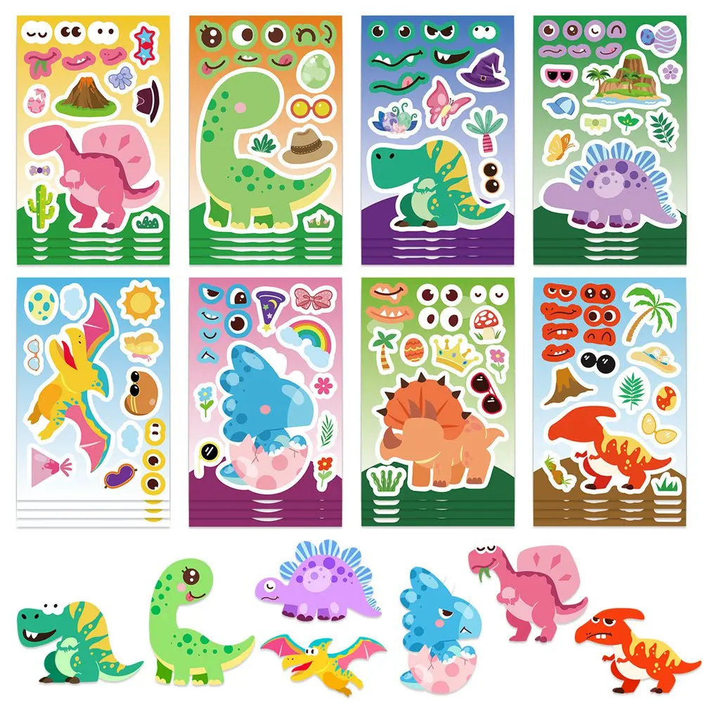8-24Sheets Dinosaur Series Cartoon Fun Puzzle DIY stickers