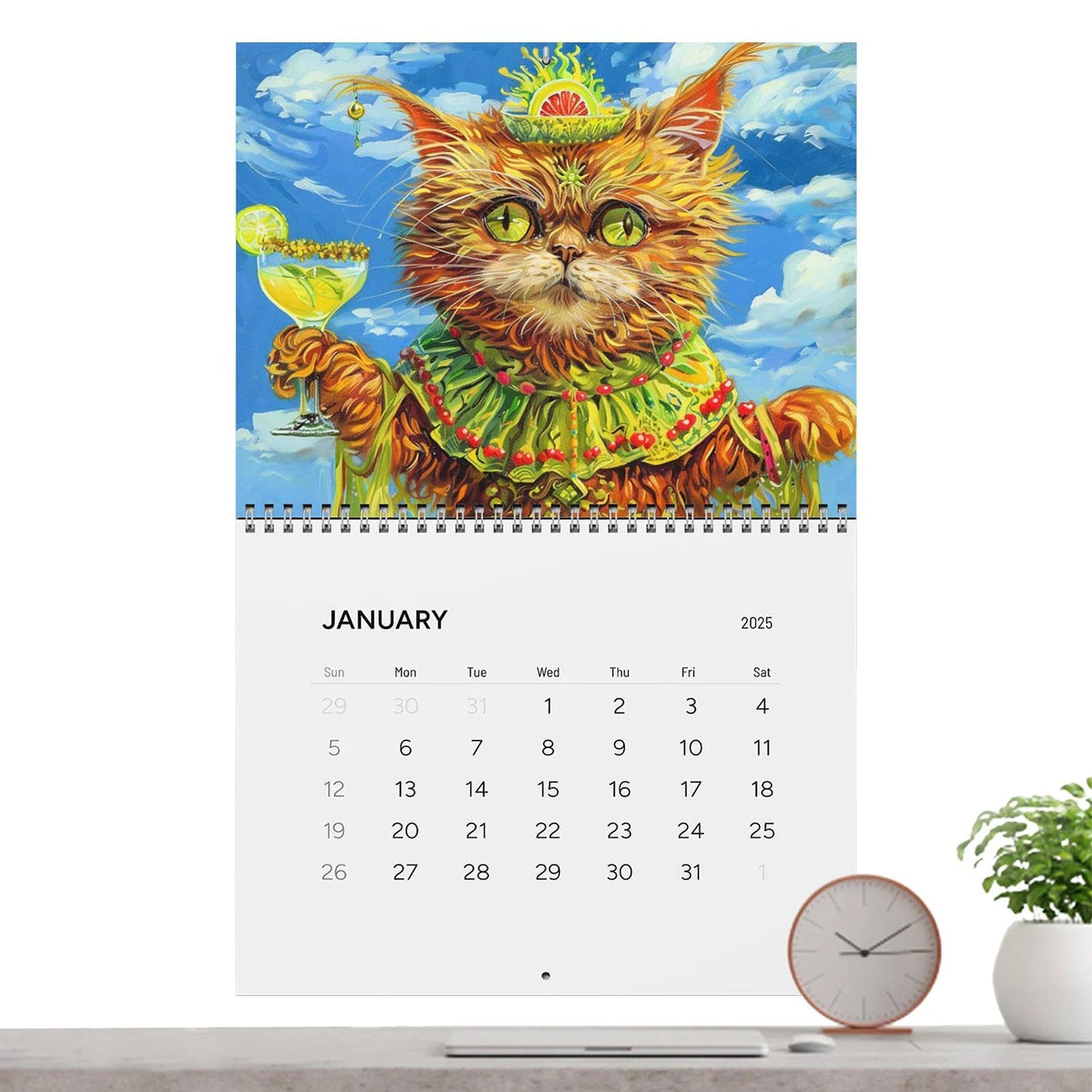 Cats Wall Calendar 2026 Cute Drunk Cat Cartoon