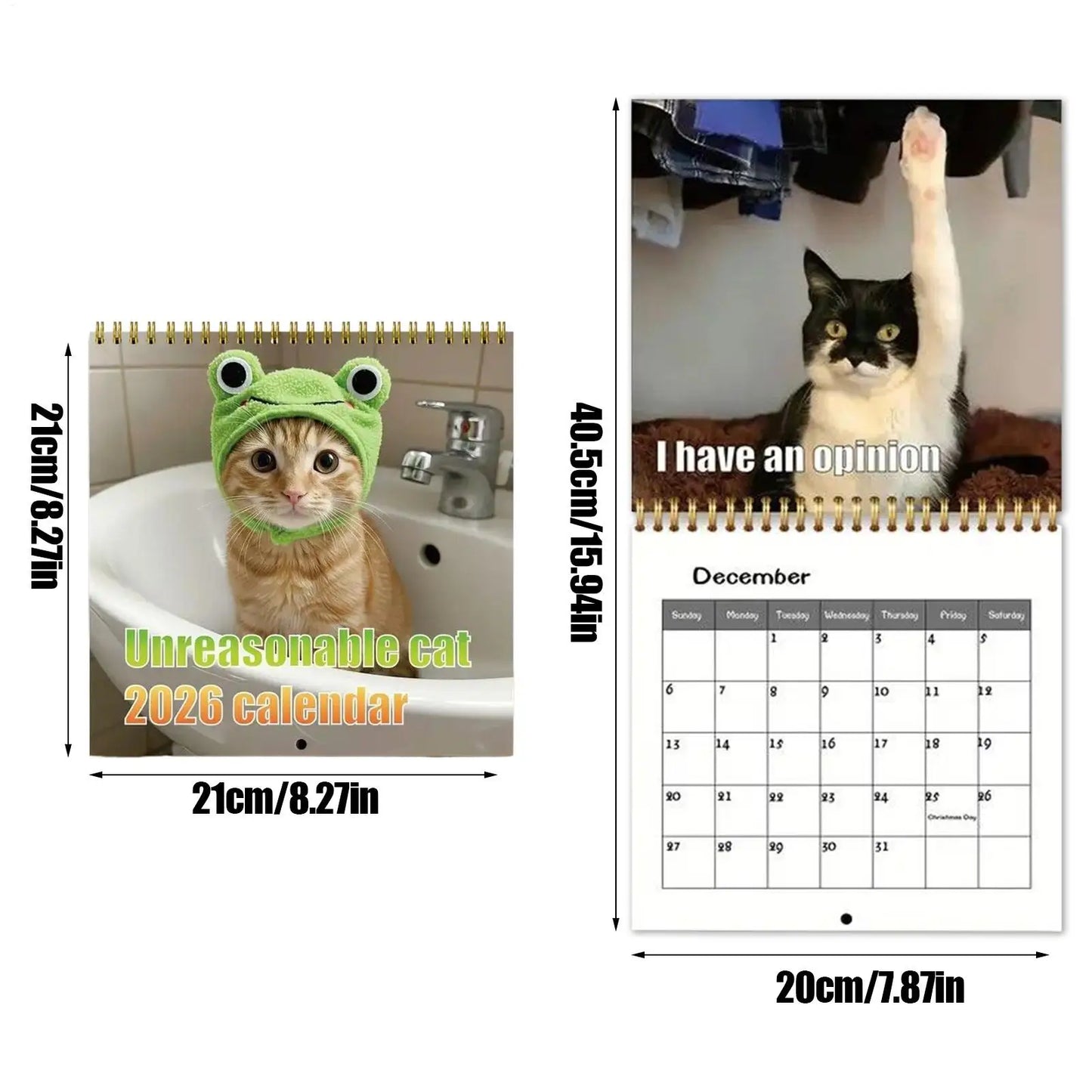 Funny Calendar Cat 12-Month Calendar 2026 Wall Monthly Planner