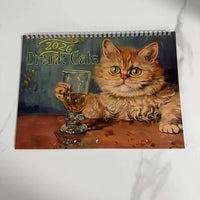 Cats Wall Calendar 2026 Cute Drunk Cat Cartoon