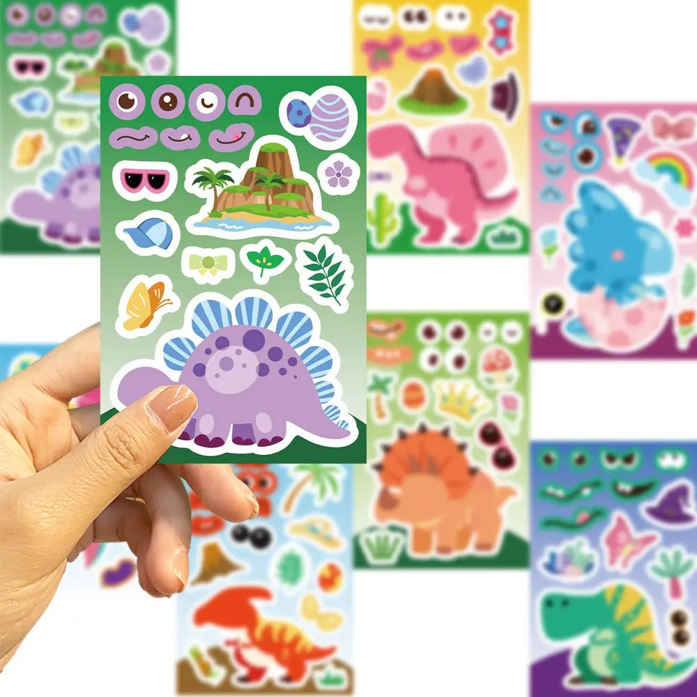8-24Sheets Dinosaur Series Cartoon Fun Puzzle DIY stickers