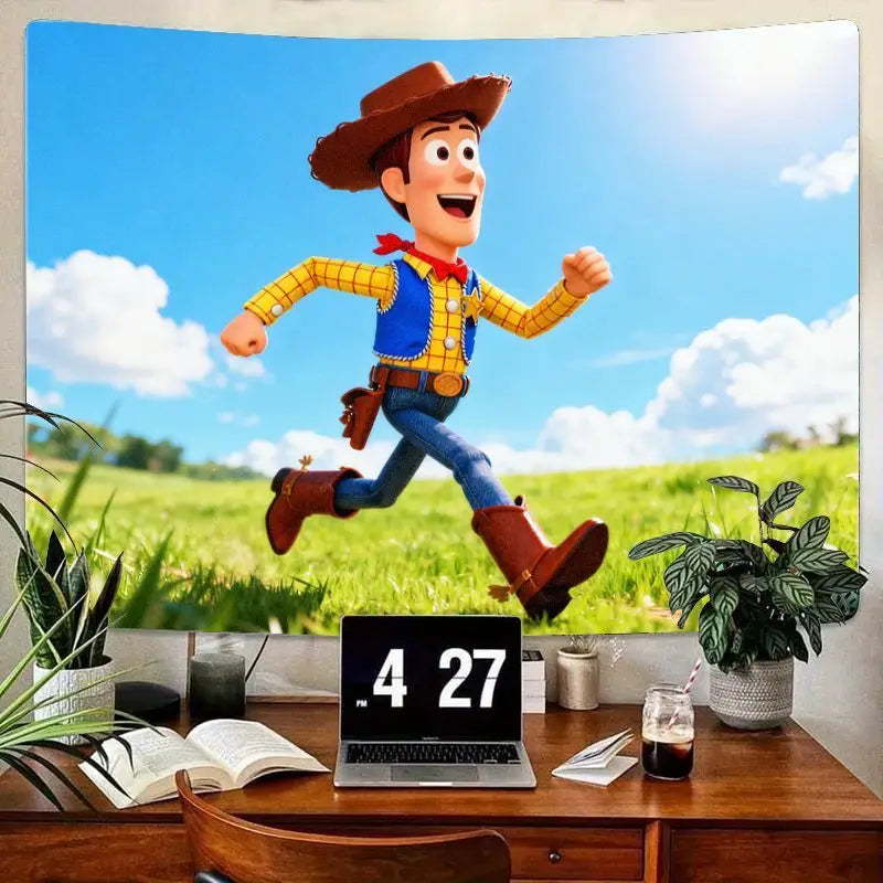 1PC Toy Story Woody Running Outdoor Scene Tapestry Polyester Wall Art Kids Room Living Room Bedroom Decor Movie Fan Gift