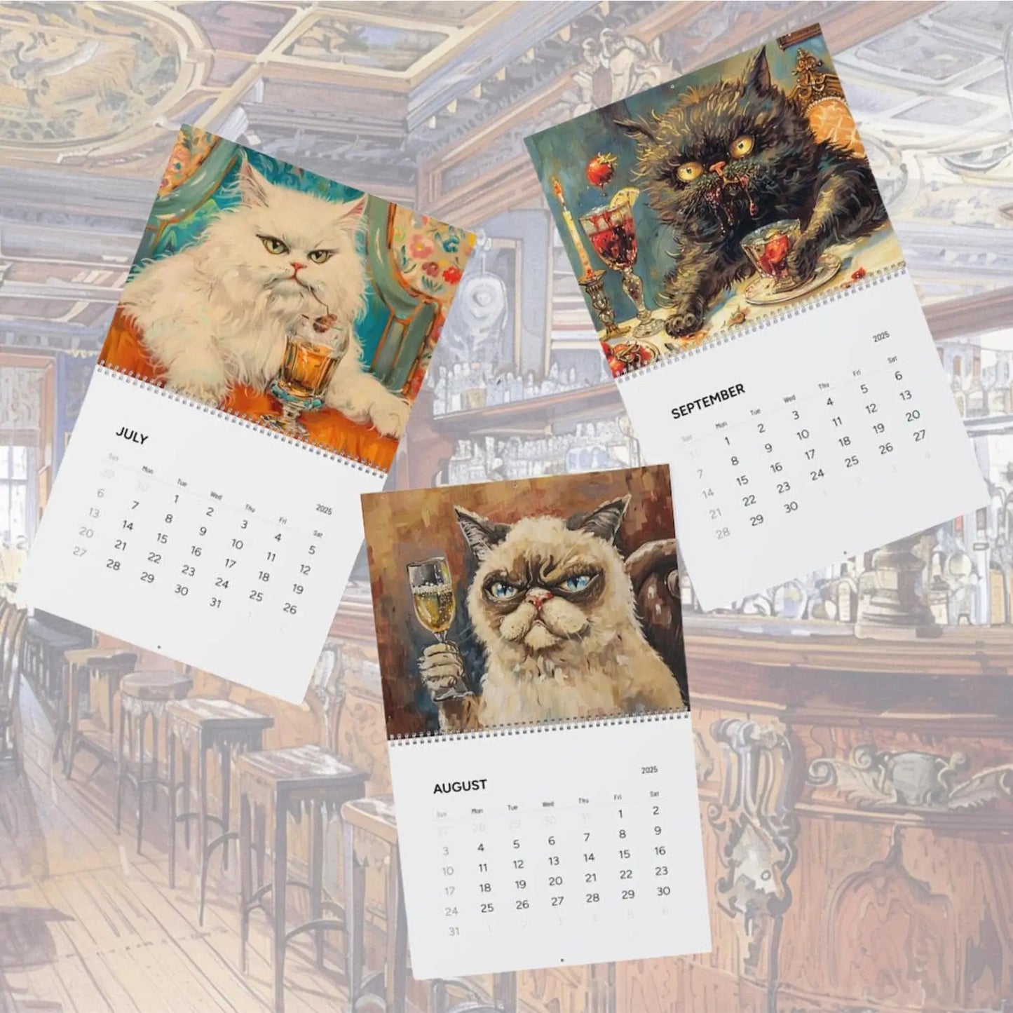 Cats Wall Calendar 2026 Cute Drunk Cat Cartoon