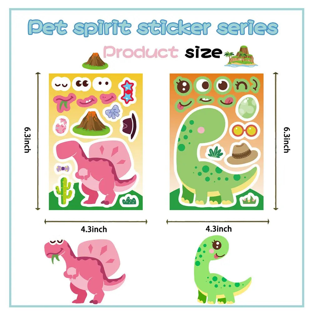 8-24Sheets Dinosaur Series Cartoon Fun Puzzle DIY stickers