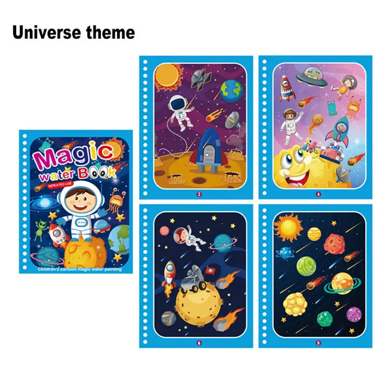 Cartoon Magic Water Painting Coloring Book With Pen